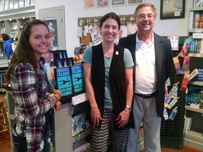 Author John Adam Wasowicz (right) with Anna (left) and manager Catherine Hamilton-Genson (center), at Main Street Books in Davidson for a signing on October 7th, 2017.